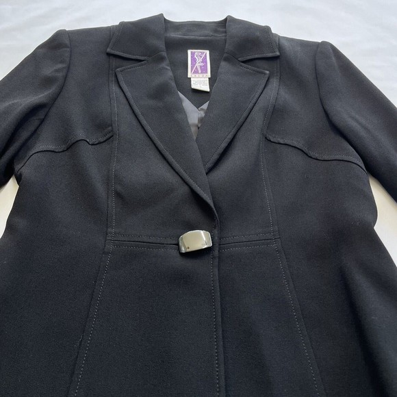 Zelda Womens Blazer Jacket Vintage Black Button Collar Triacetate Blend USA 6 - Picture 4 of 9